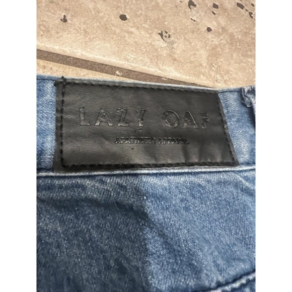 Hello Kitty Jeans Womens 28 Lazy Oaf Sanrio Blue Denim AOP Pants Apathetic Appar - Picture 13 of 13